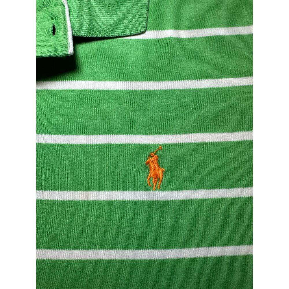 Ralph Lauren Polo Shirt Men’s Large Blue Label Green White Stripes Pony Logo - Picture 4 of 6